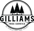 Logo for Gilliams Tree Service featuring three pine trees, the company name, and the slogan "A family you can trust."
