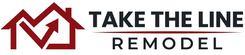 Take The Line Remodel logo with a red roof icon and black text on white background