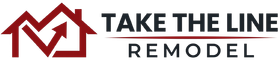Take The Line Remodel logo with a red roof icon and black text on white background