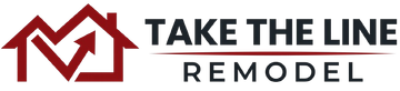 Take The Line Remodel logo with a red roof icon and black text on white background