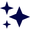 Trois étoiles bleu marine, de tailles différentes, sur fond blanc.