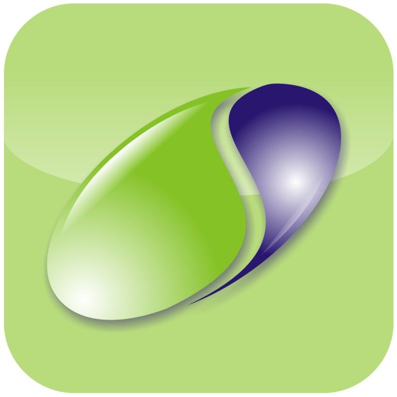 Ein grün-violettes Logo auf grünem Hintergrund