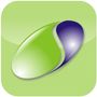Ein grün-violettes Logo auf grünem Hintergrund
