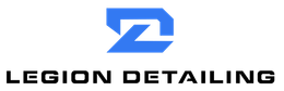 Blue stylized “Z” logo above black text reading “LEGION DETAILING” on a white background