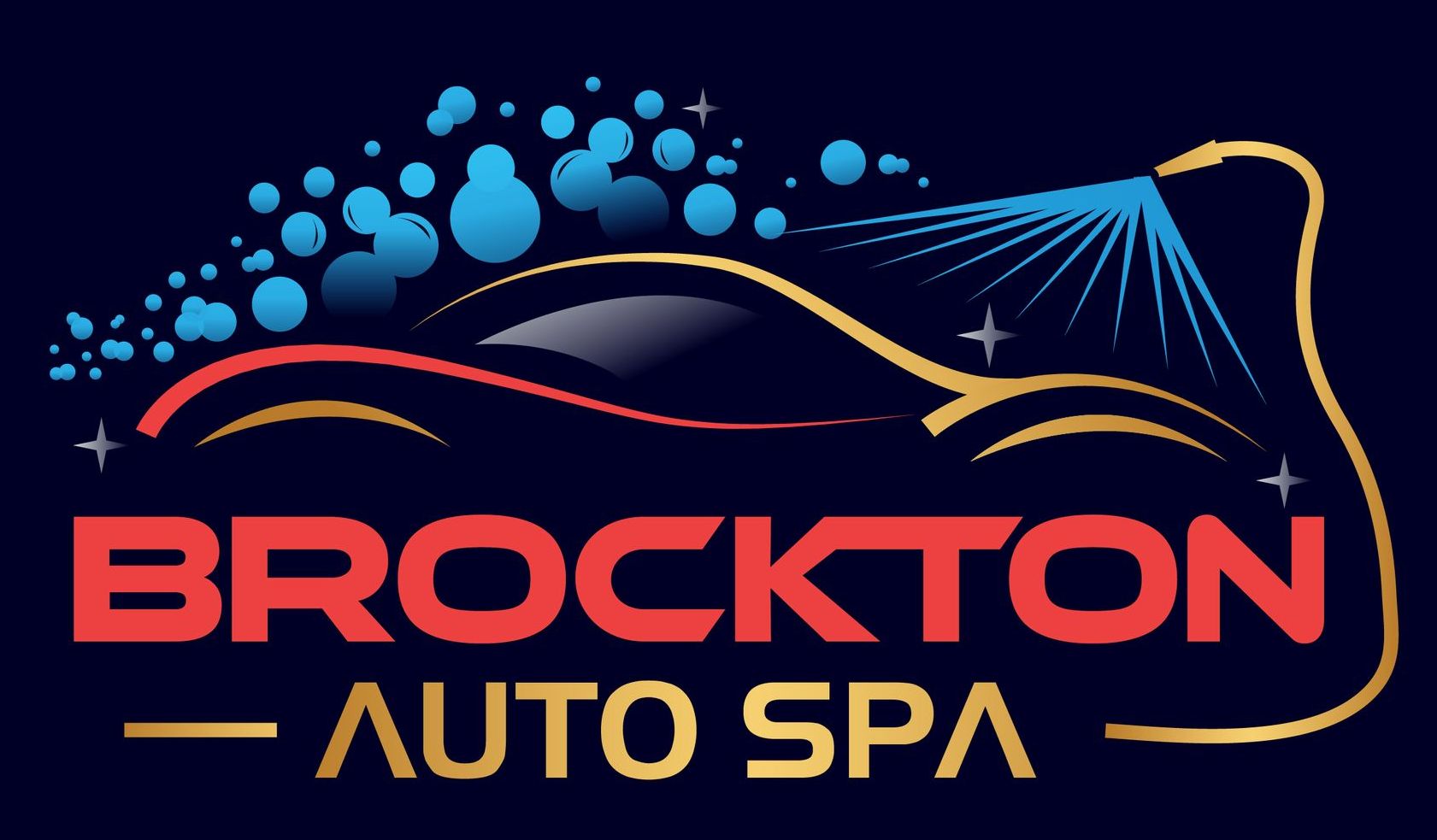A logo for a car wash called brockton auto spa