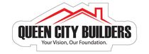 Logo for Queen City Builders with red roofline graphic and tagline &ldquo;Your Vision, Our Foundation.&rdquo;