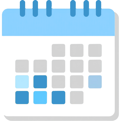 Blue calendar icon with a white page and highlighted blue date squares