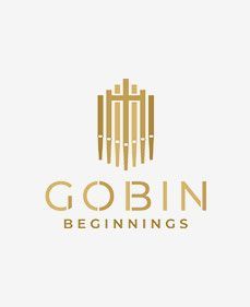 Gobin Beginnings logo with a vertical abstract emblem on a white background