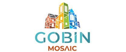 Gobin Mosaic logo with colorful mosaic building icon above teal and orange text