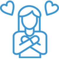 Blue outline of two hands held together in prayer or gratitude gesture
