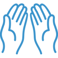 Blue outline of two hands held together in prayer or gratitude gesture