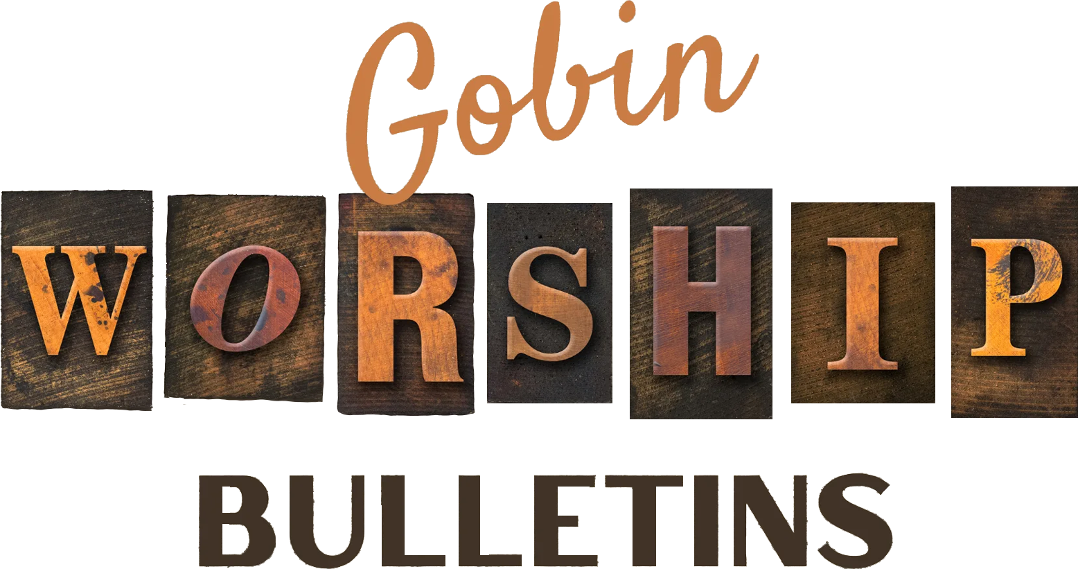 Gobin Worship Bulletins logo with orange and black text on a white background