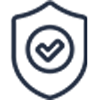 Outlined shield with a checkmark in a circle, representing security or verification