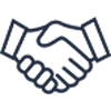 Two hands shaking in a black line icon