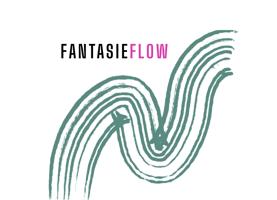 Het FantasieFlow-logo bestaat uit saliegroene, golvende, gestapelde lijnen met de tekst