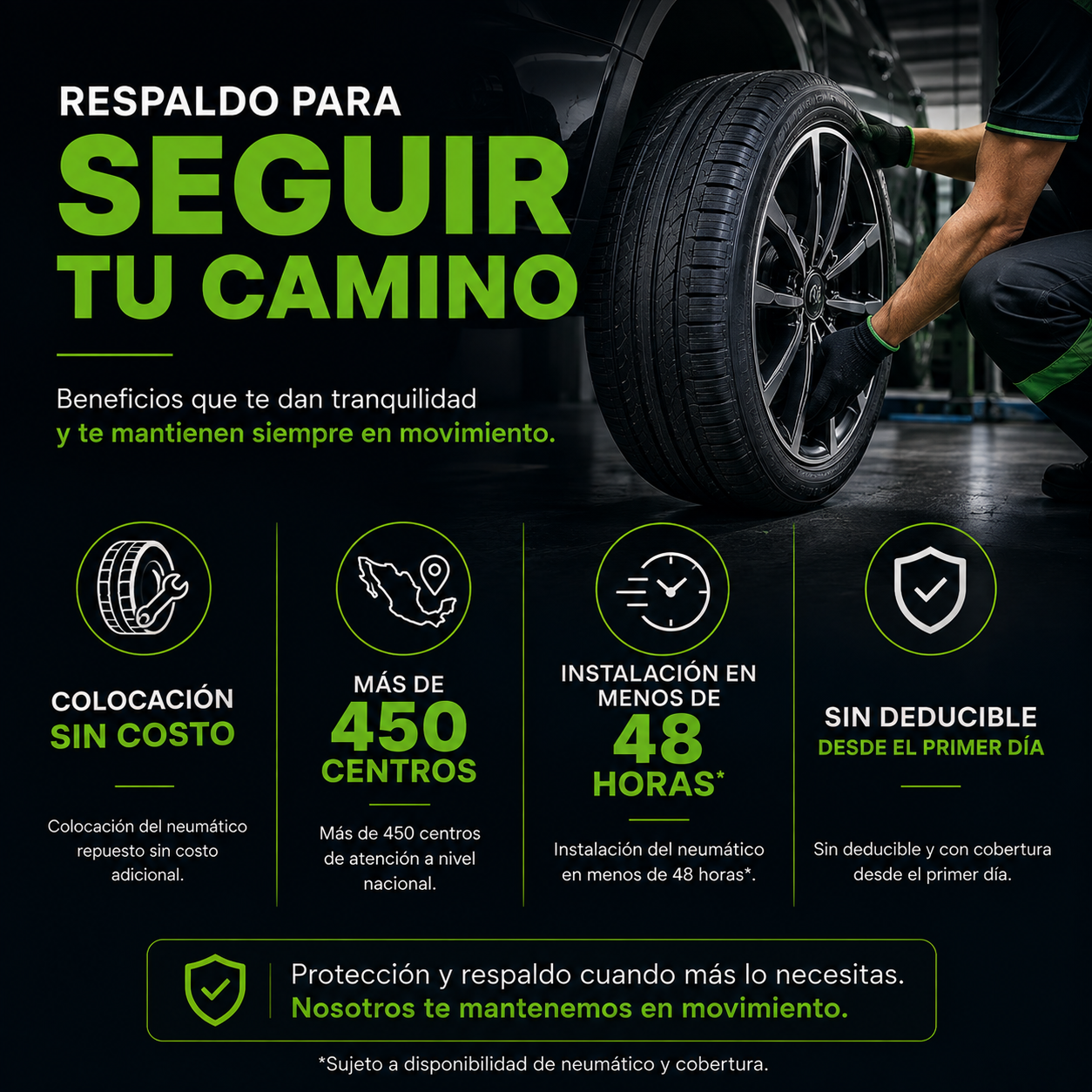 Respaldo para seguir tu camino con cobertura de llantas