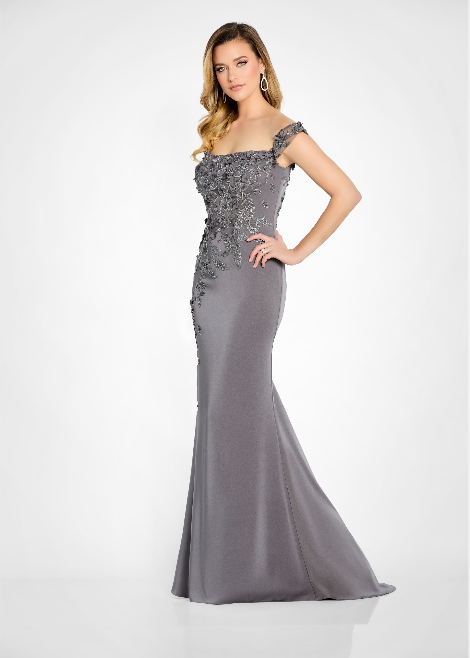 smoke grey wedding dress WEDTREND Women Grey Blue Long Mother Of The Bride Dress One Shoulder Sheath  Ruched Wedding Guest Dress main image 0