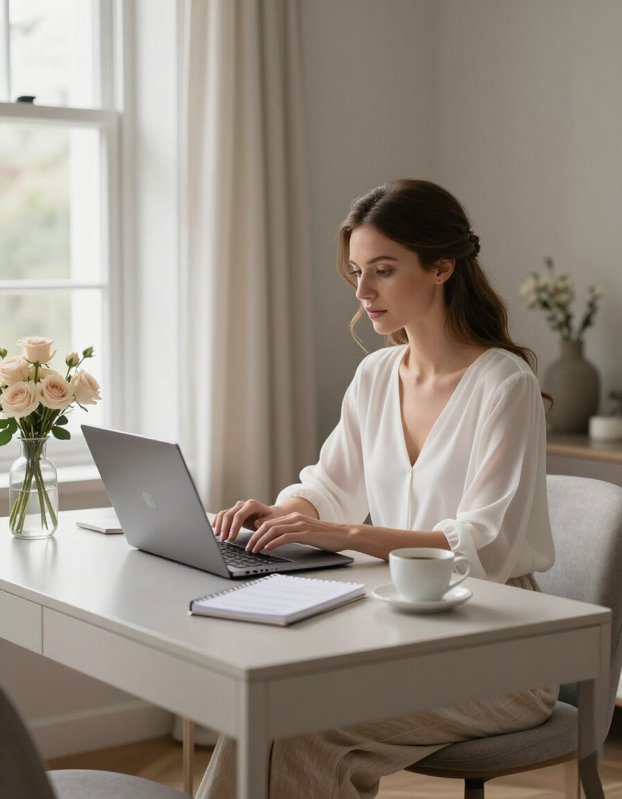 Bride-to-be entering contest on laptop