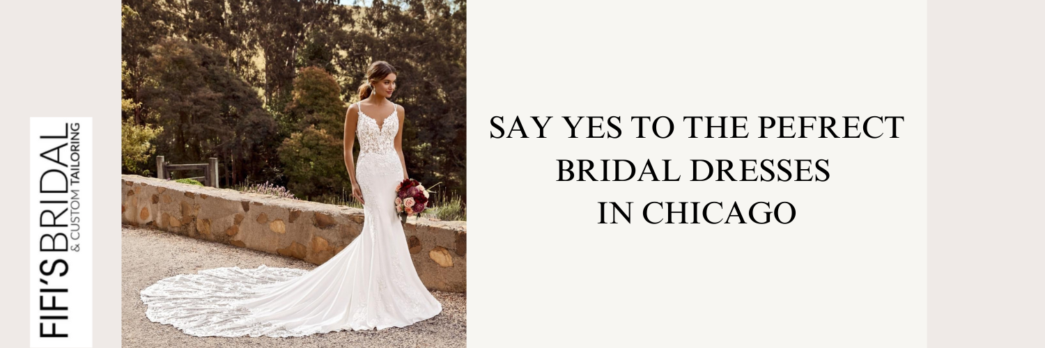 A woman in a white wedding dress stands outside. Text reads, 