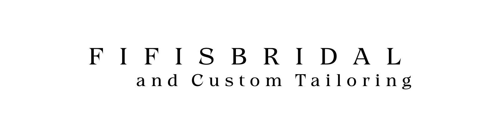 Logo for Fifi's Bridal & Custom Tailoring, text in a minimalist font on a white background.