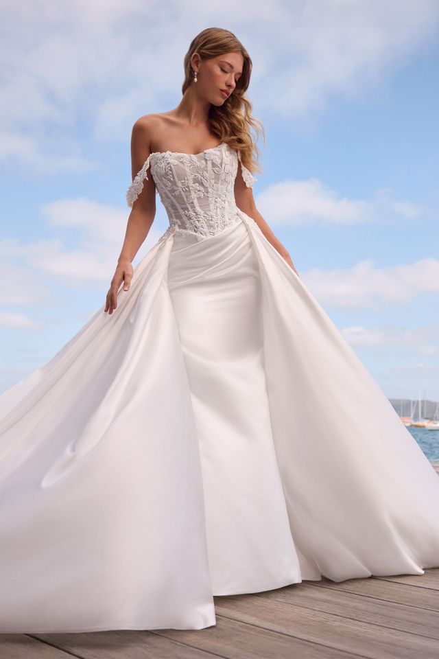 lace blue and white wedding dress Floral creating a sculpted yet ethereal effect Blue White Wedding Dress: Royal