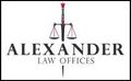 Alexander Law Offices logo with scales and a sword.
