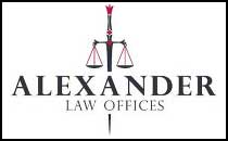 Alexander Law Offices logo with scales and a sword.