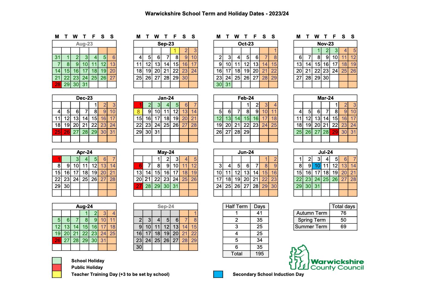 Warwickshire School Term Dates 2023 24