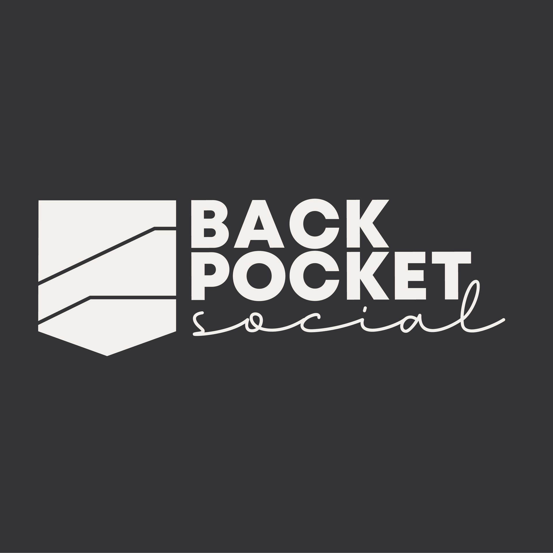 Logo for Back Pocket Social: a white shield graphic beside the words 