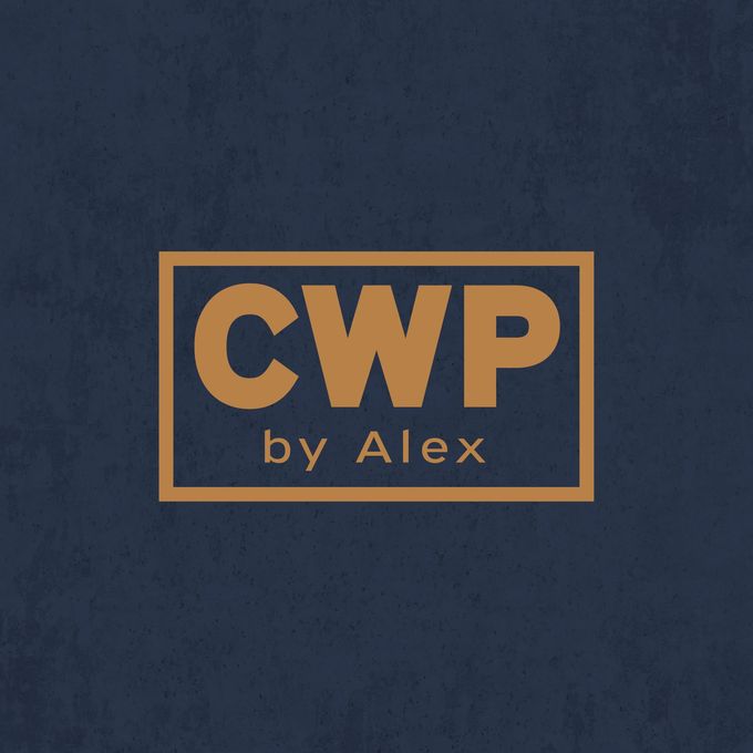Logo with "CWP" in gold, enclosed in a gold box, with "by Alex" below, on a blue-grey background.