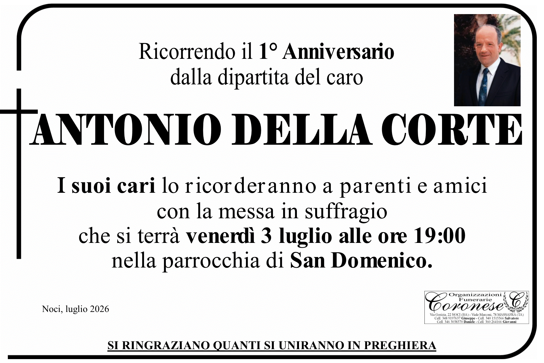 necrologio ANTONIO DELLA CORTE