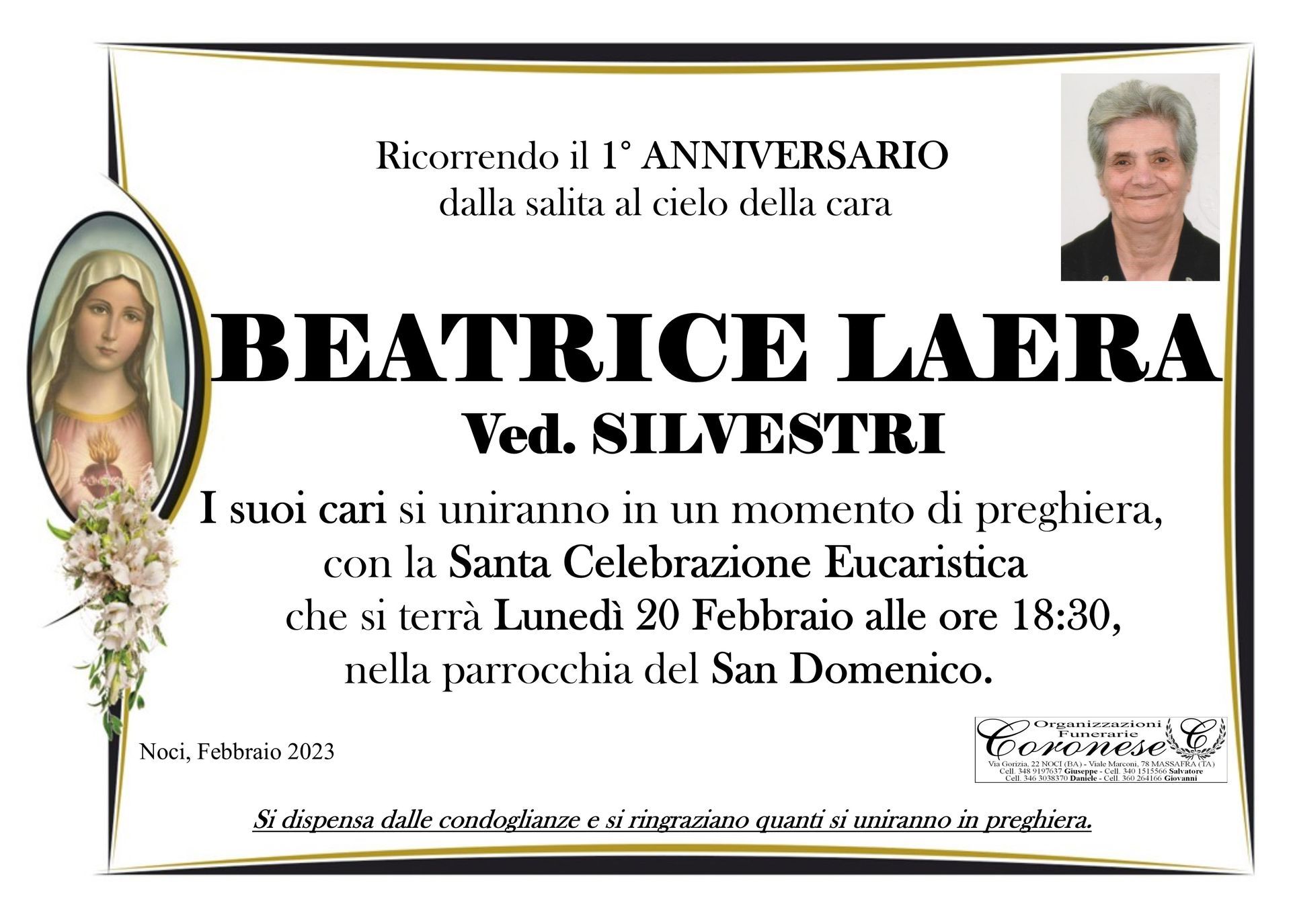 necrologio BEATRICE LAERA ved. SILVESTRI