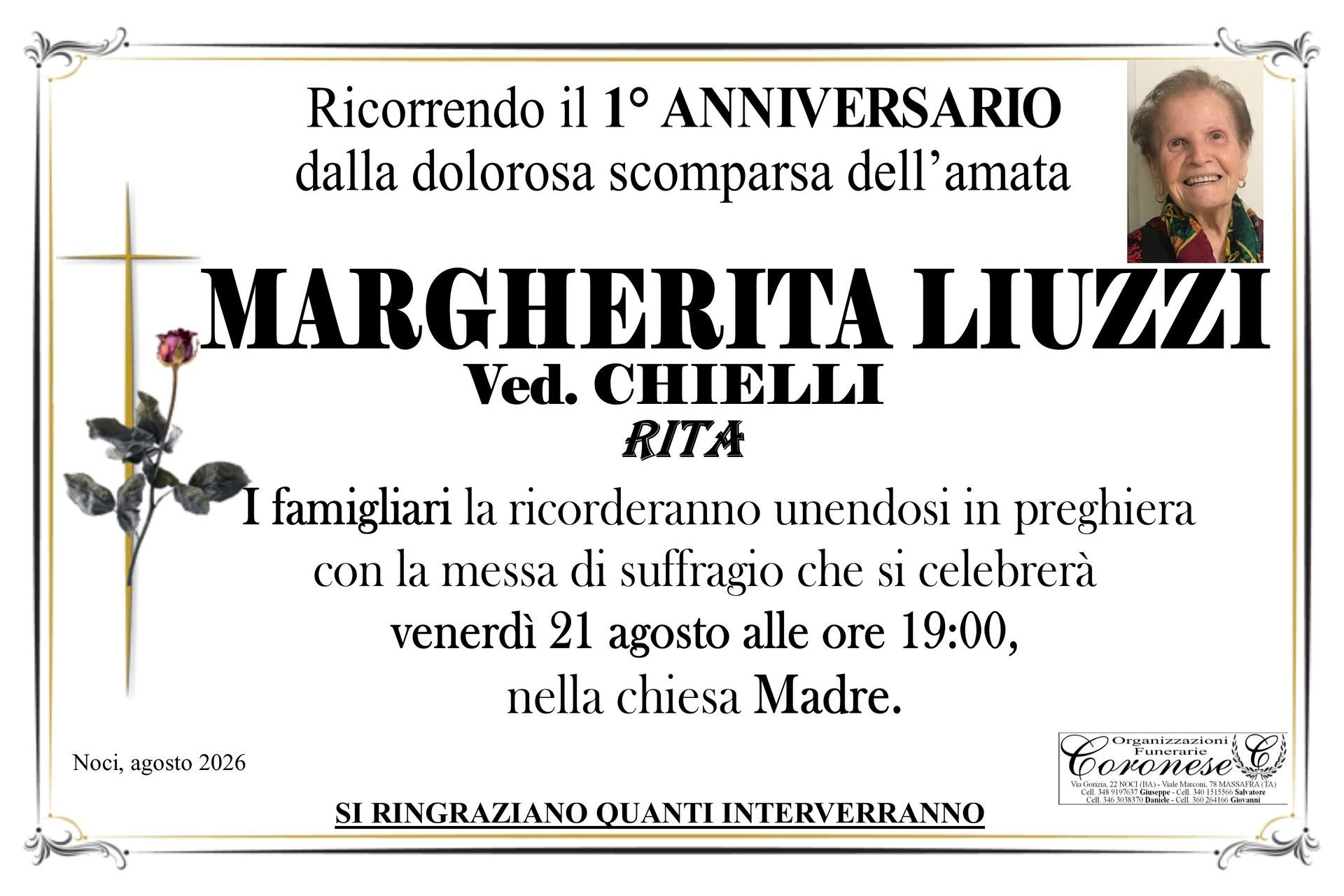 necrologio MARGHERITA LIUZZI Ved. CIELLI