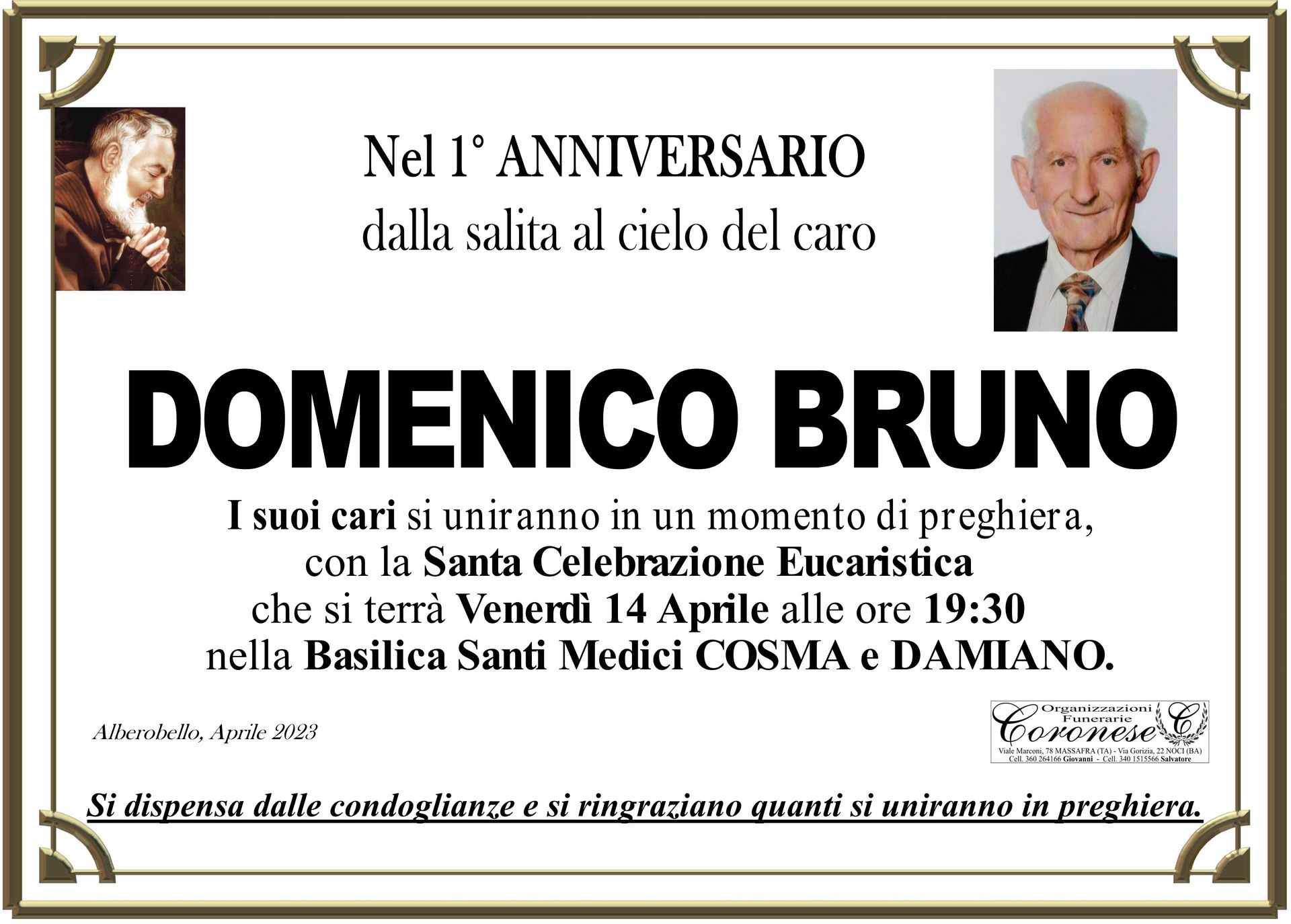 necrologio DOMENICO BRUNO