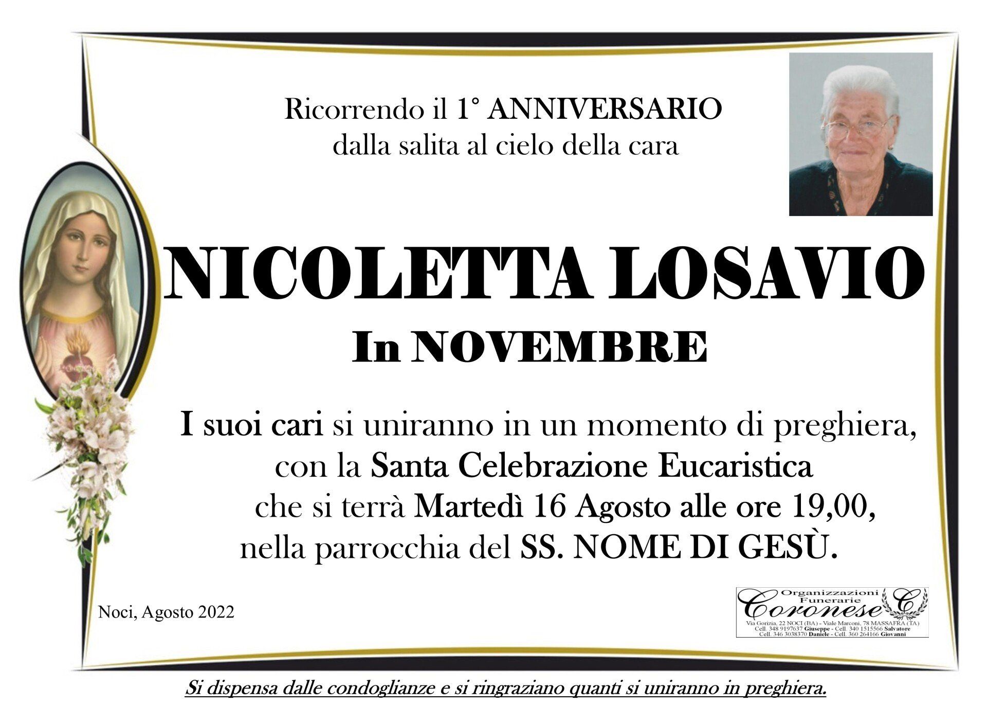 necrologio MNICOLETTA LOSAVIO In NOVEMBRE