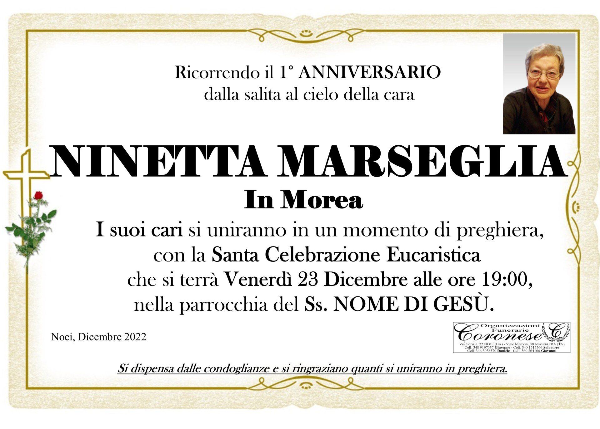 necrologio MNINETTA MARSEGLIA In Morea