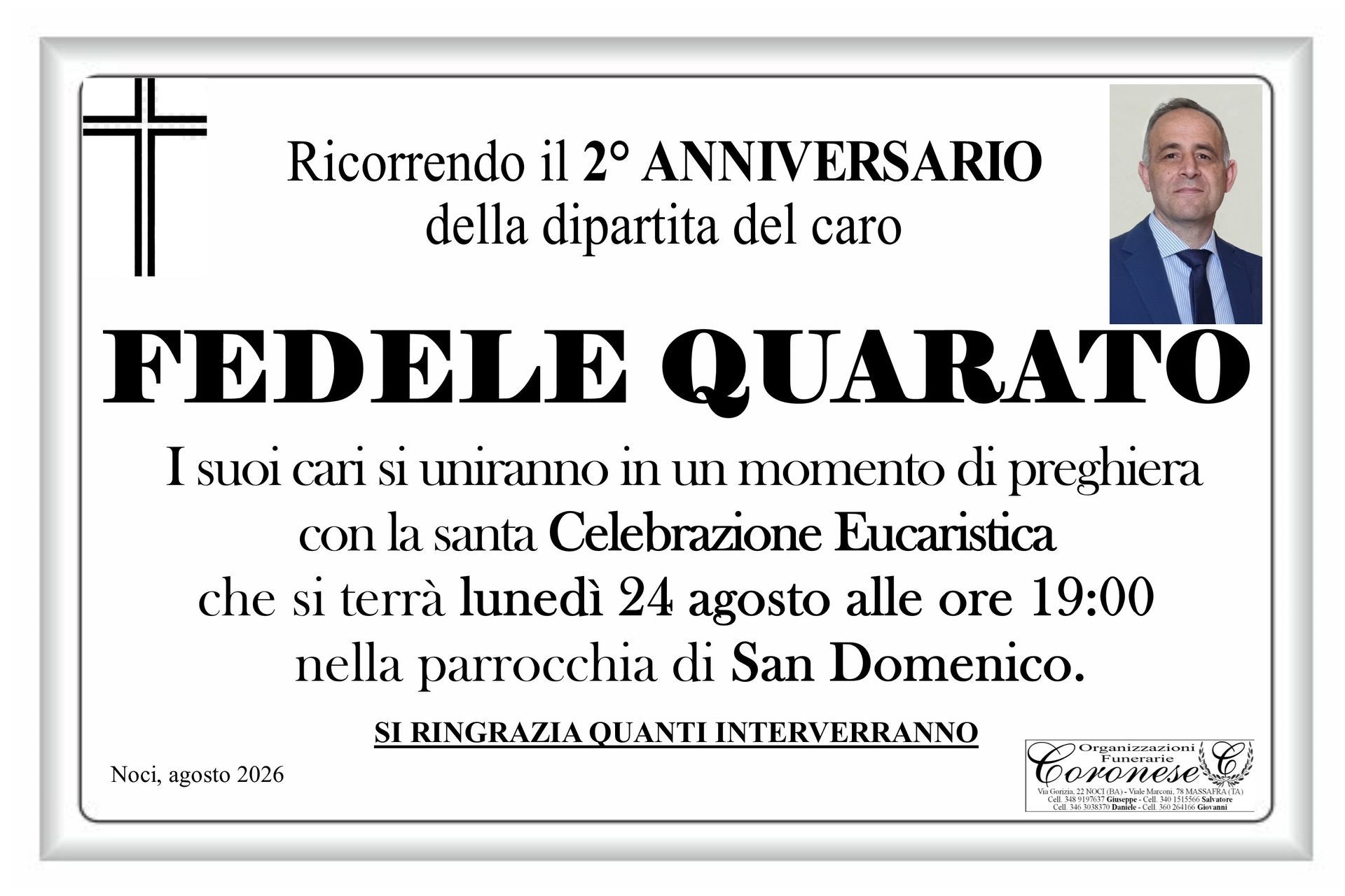 necrologio FEDELE QUARATO