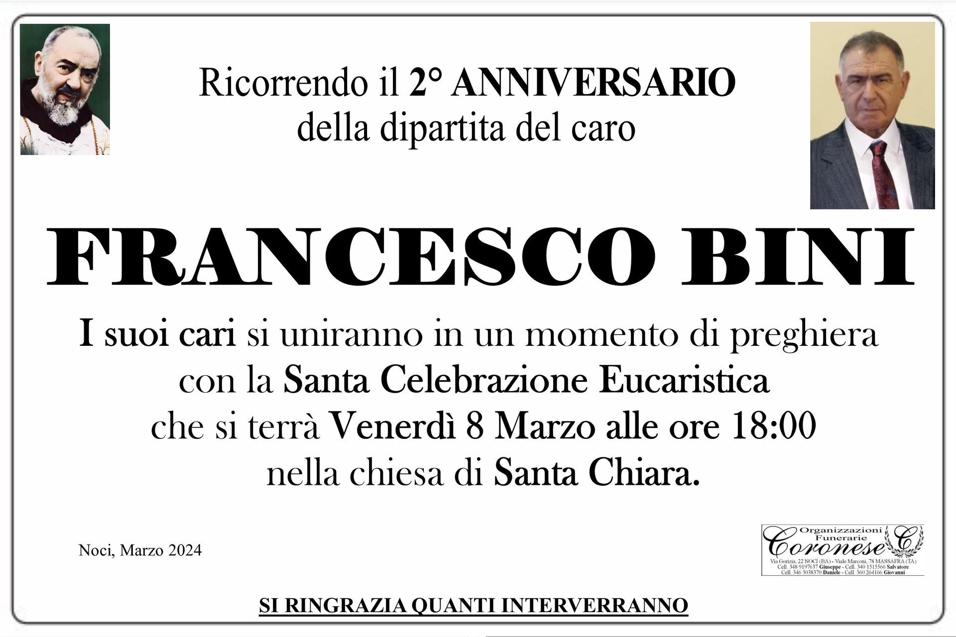 necrologio FRANCESCO BINI