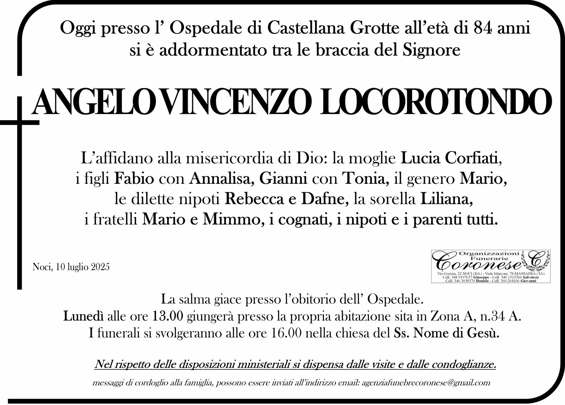 necrologio ANGELO VINCENZO LOCOROTONDO