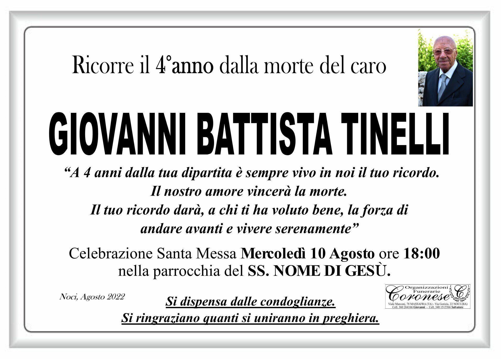 necrologio GIOVANNI BATTISTA TINELLI