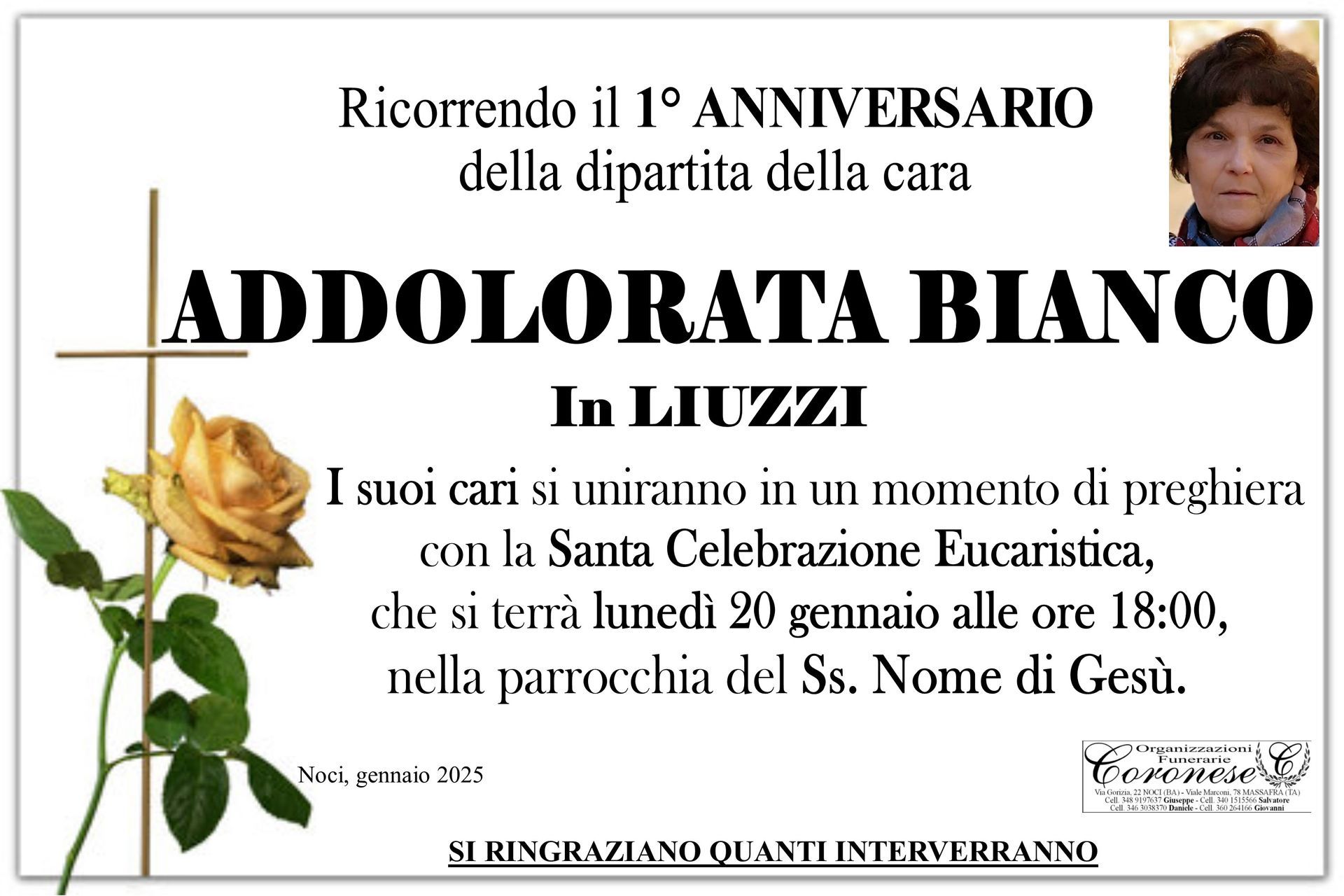 necrologio ADDOLORATA BIANCO Ved. LIUZZI