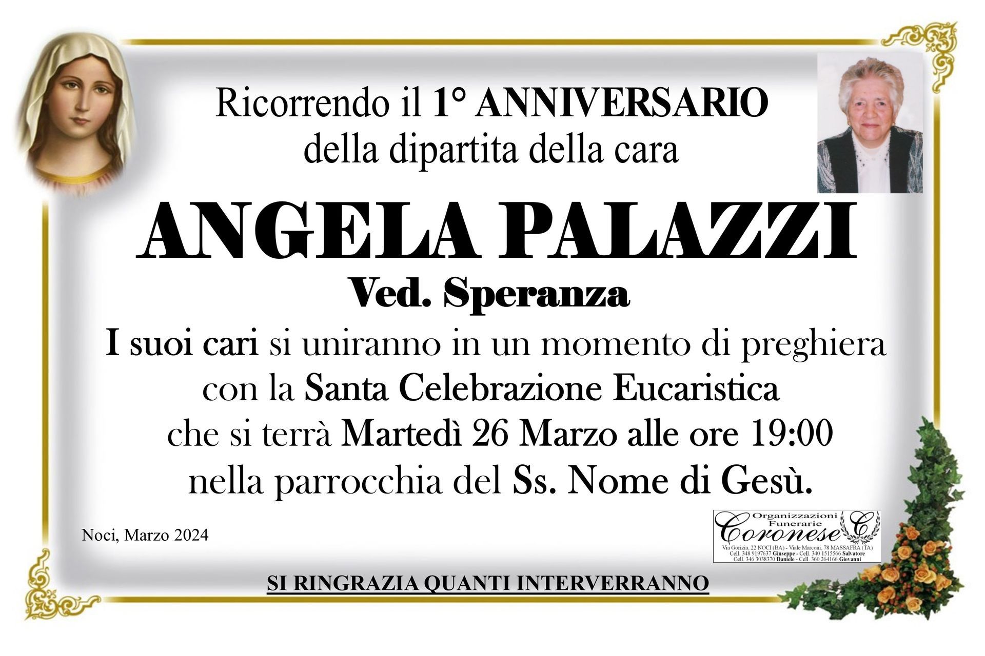 necrologio ANGELA PALAZZI Ved. Speranza
