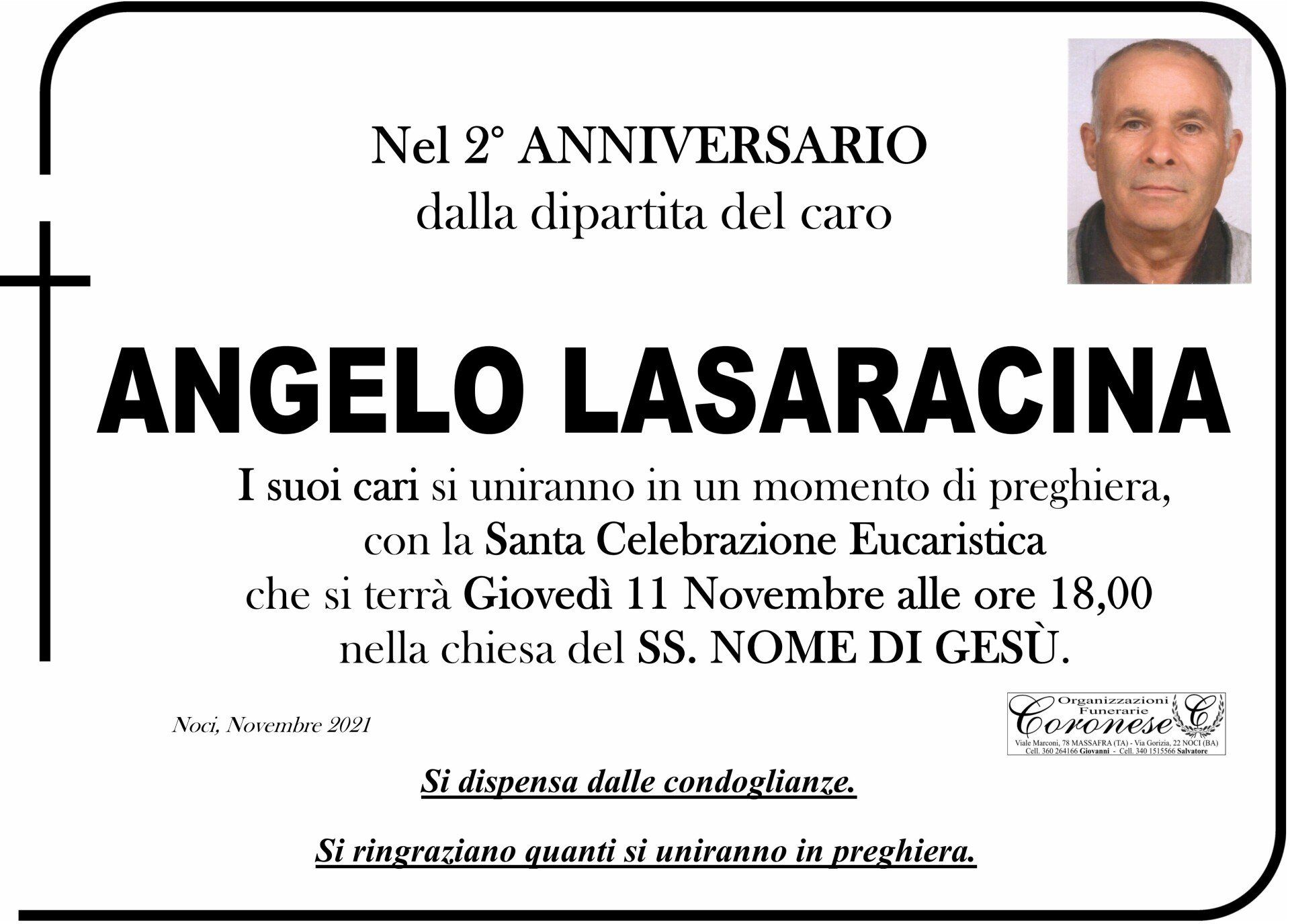 necrologio ANGELO LASARACINA