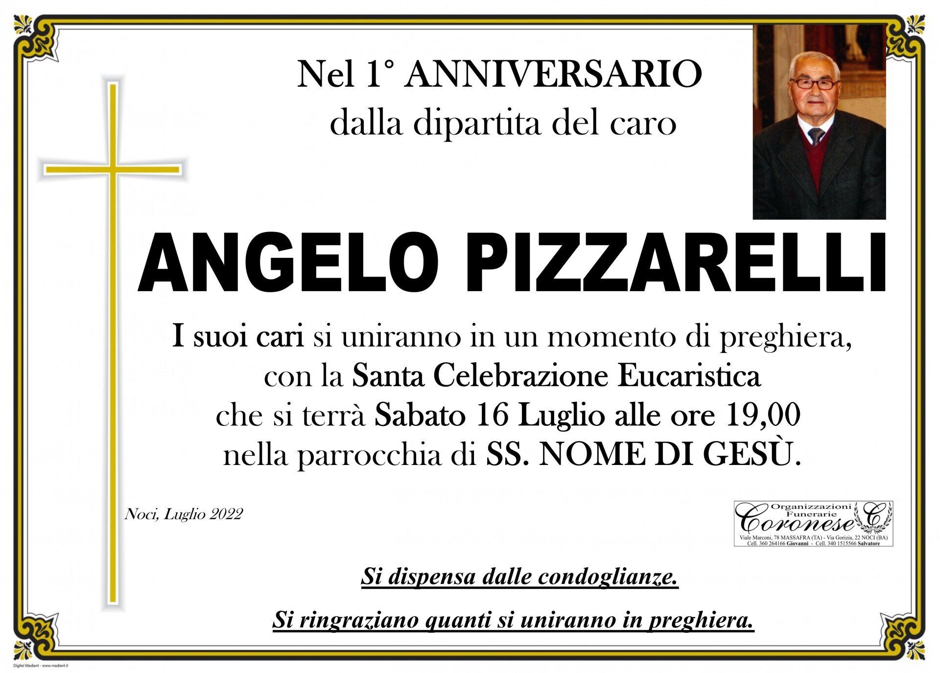necrologio ANGELO PIZZARELLI