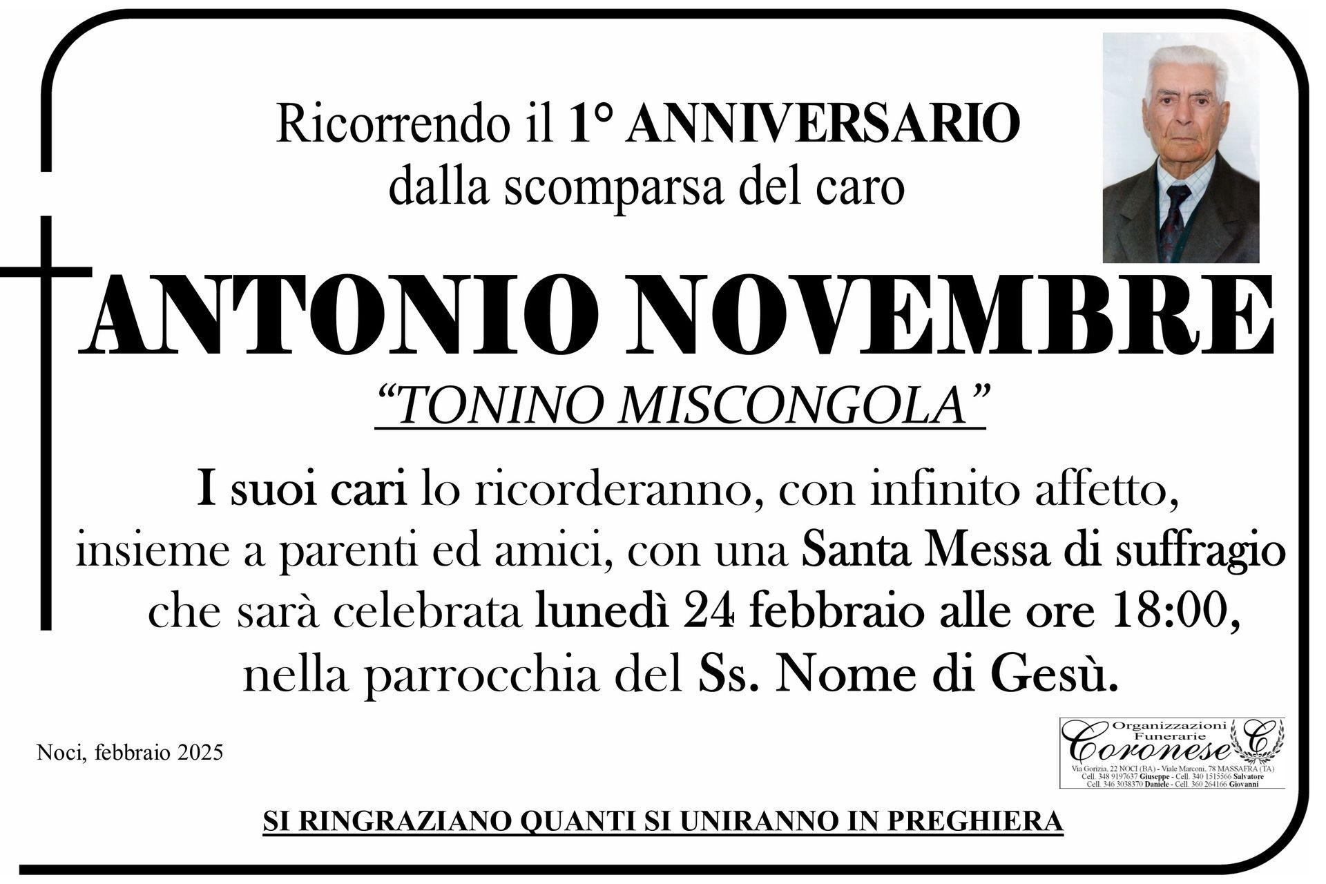necrologio ANTONIO NOVEMBRE
