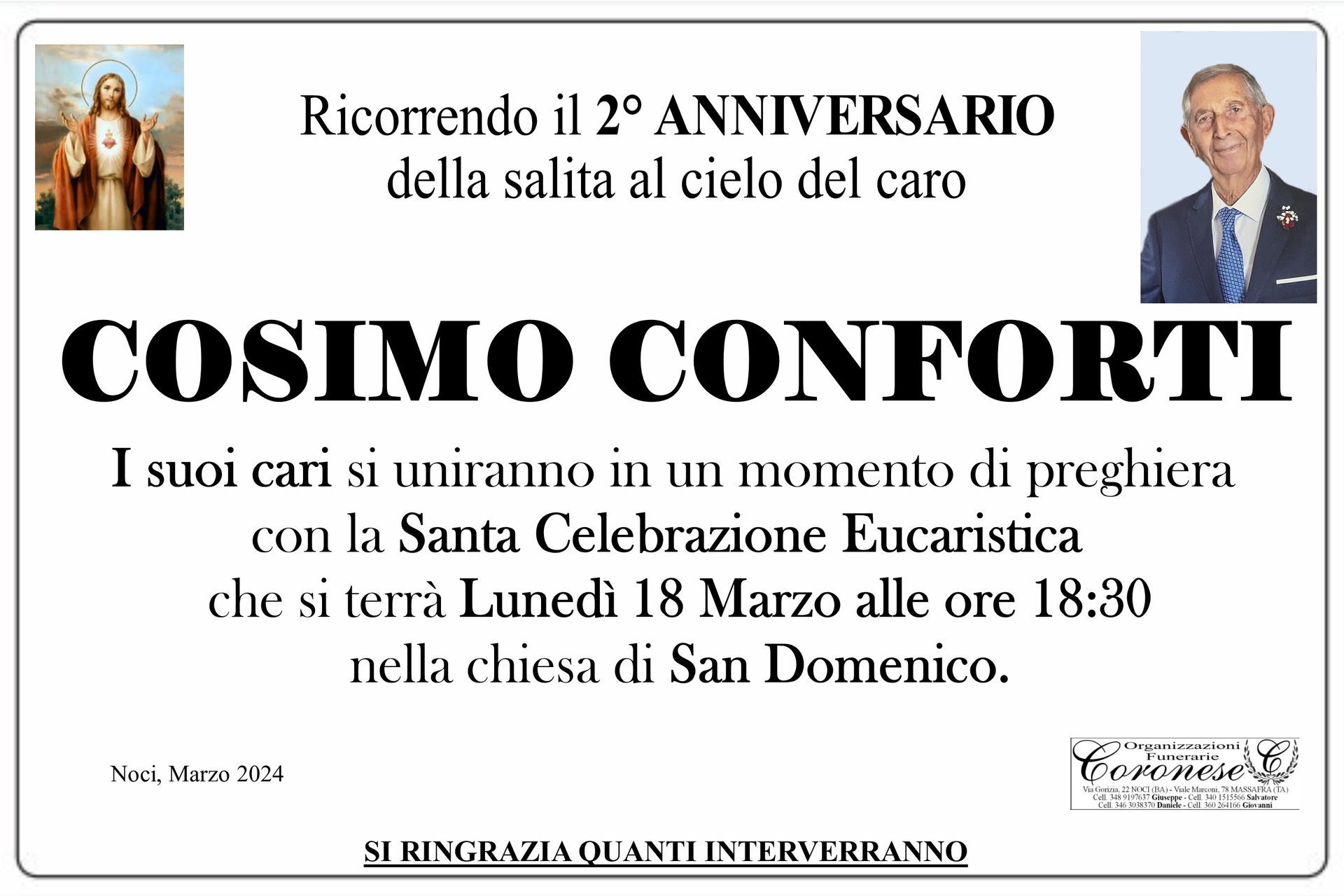 necrologio COSIMO CONFORTI