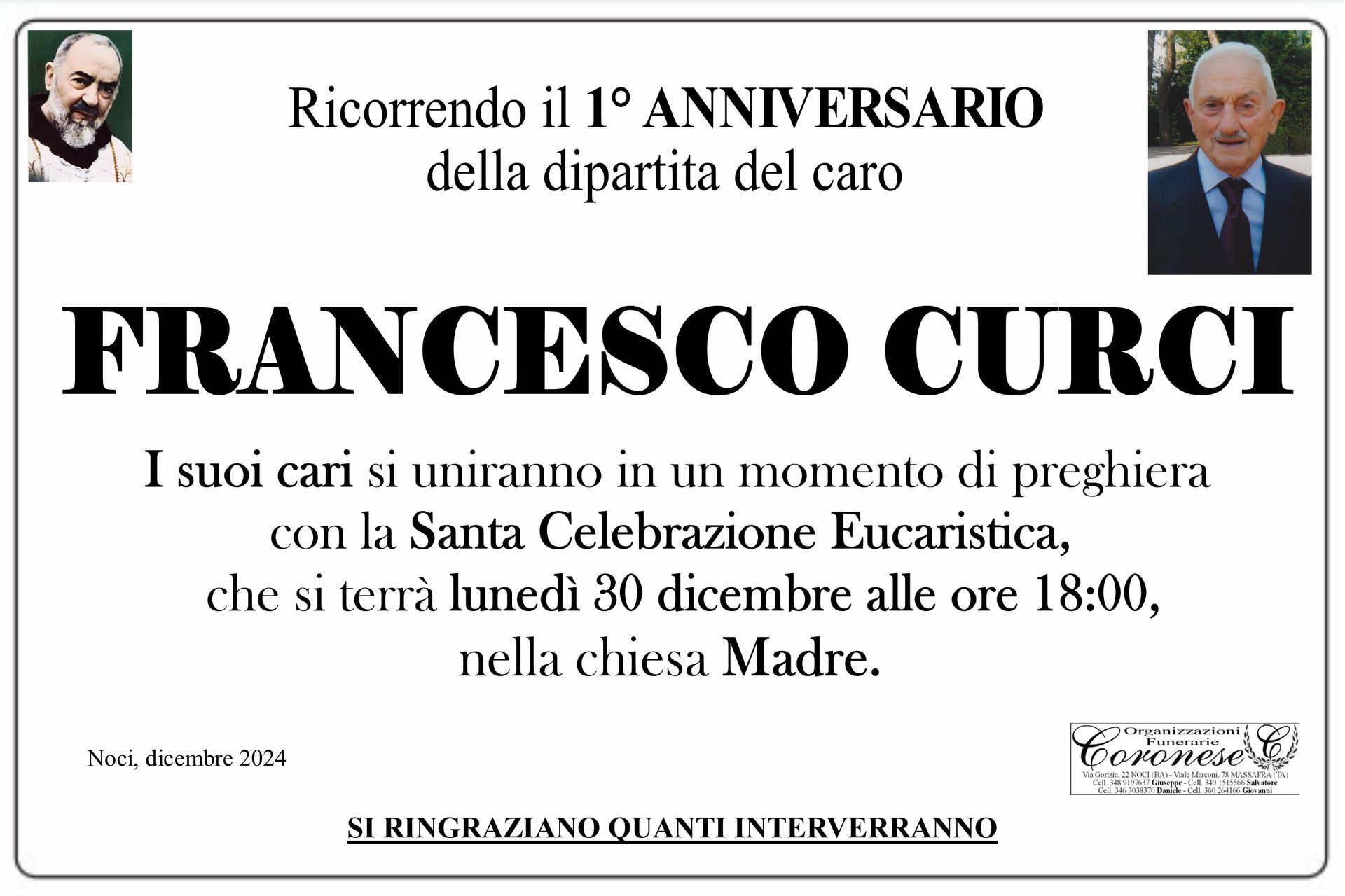 necrologio FRANCESCO CURCI