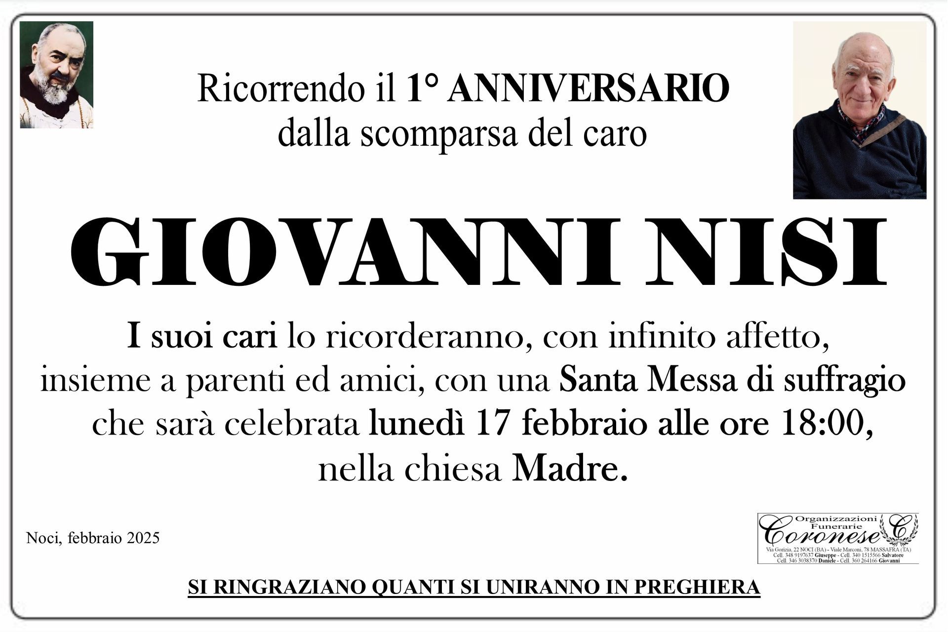 necrologio GIOVANNI NISI