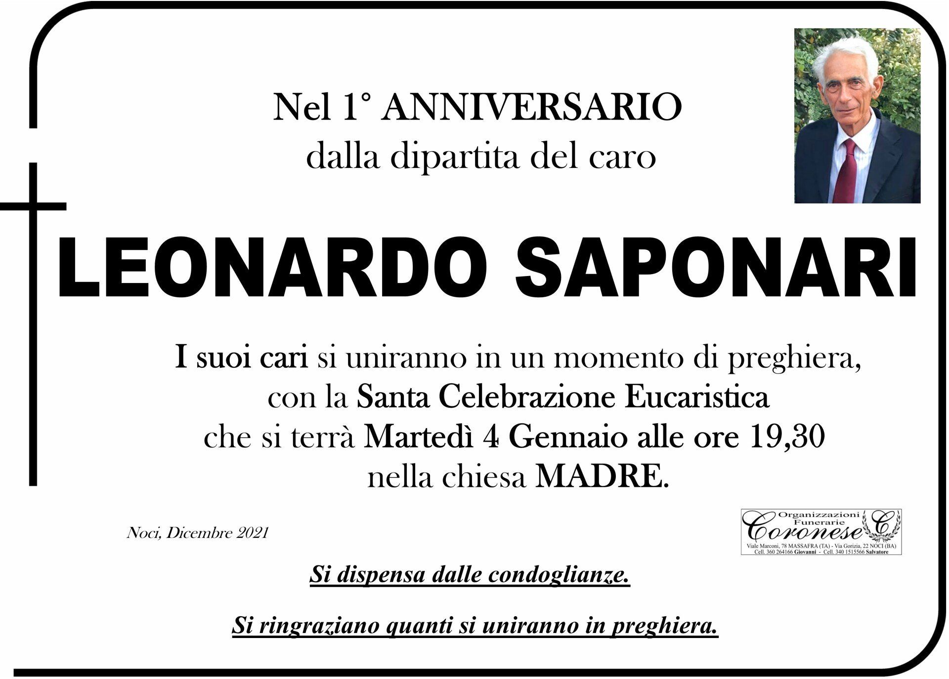 necrologio LEONARDO SAPONARI