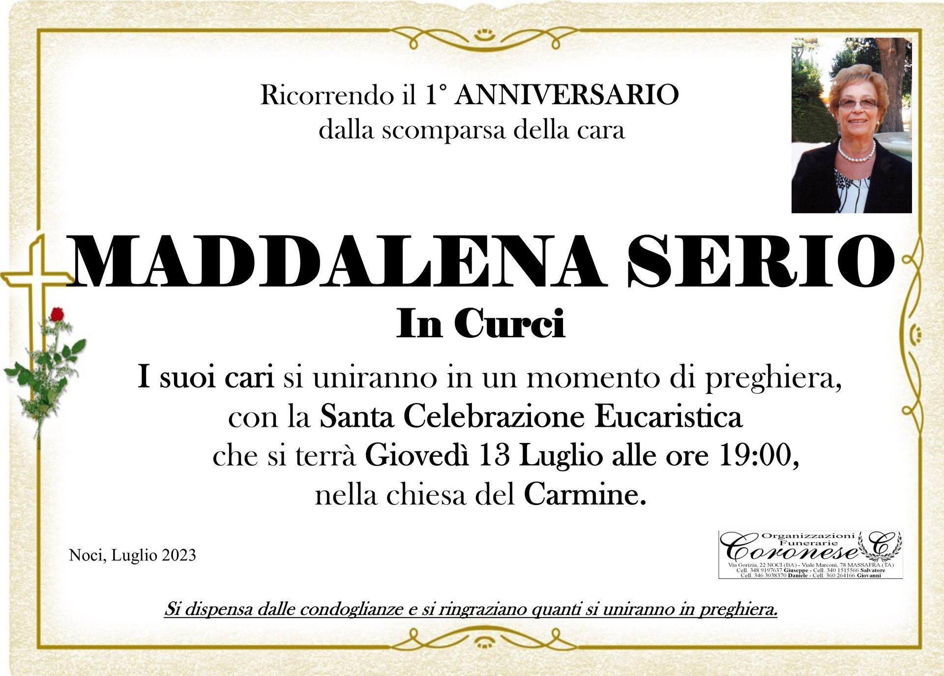 necrologio MADDALENA SERIO Ved. CURCI